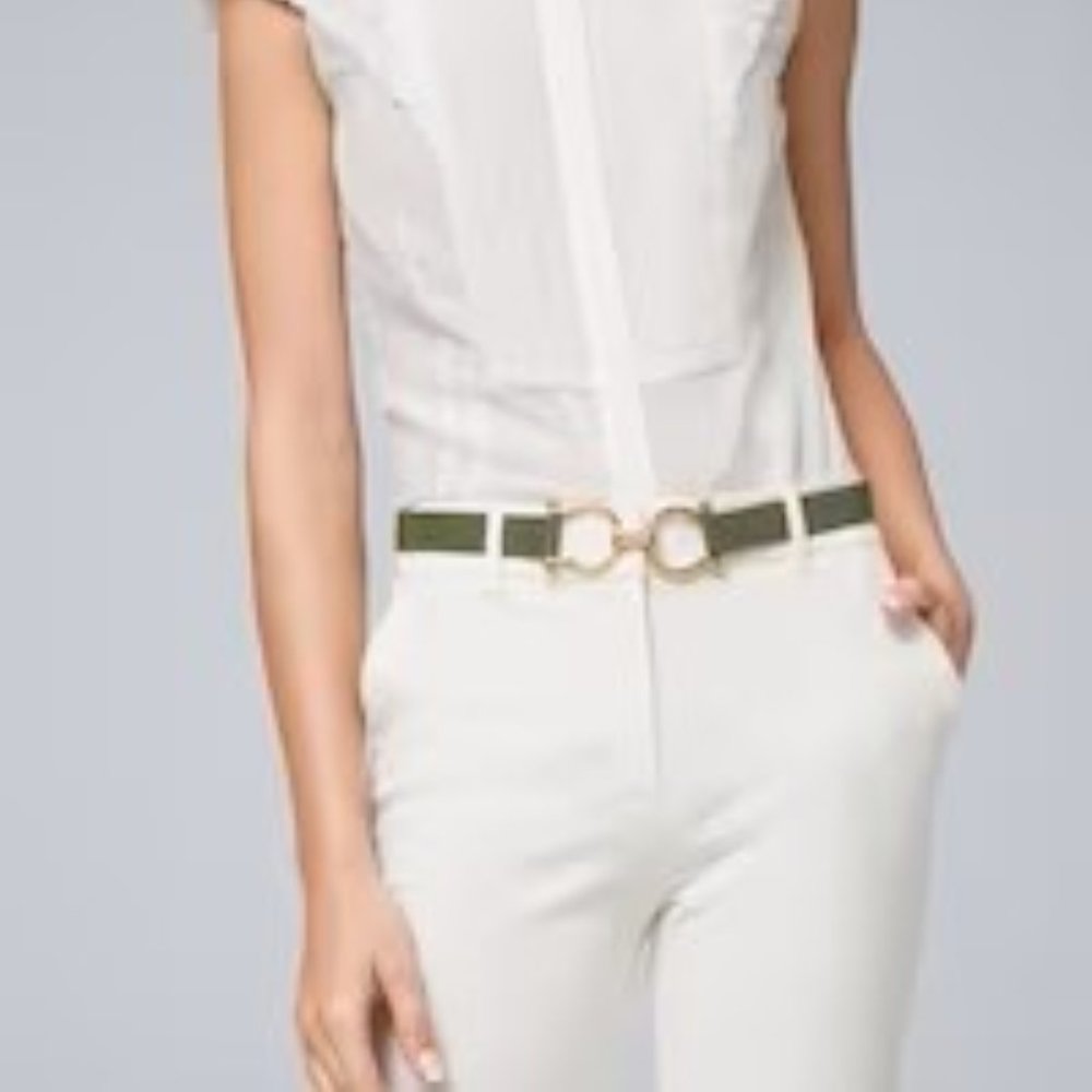 NWT! WHBM Olive Green Stretch-Back Skinny Gold Clasp Belt - Large